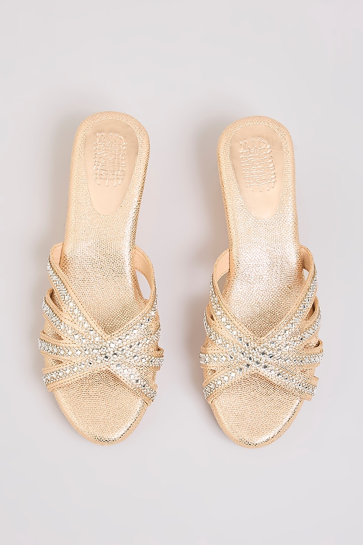 Rose Gold Faux Leather Heels by Stoffa Bride at Pernia's Pop Up Shop