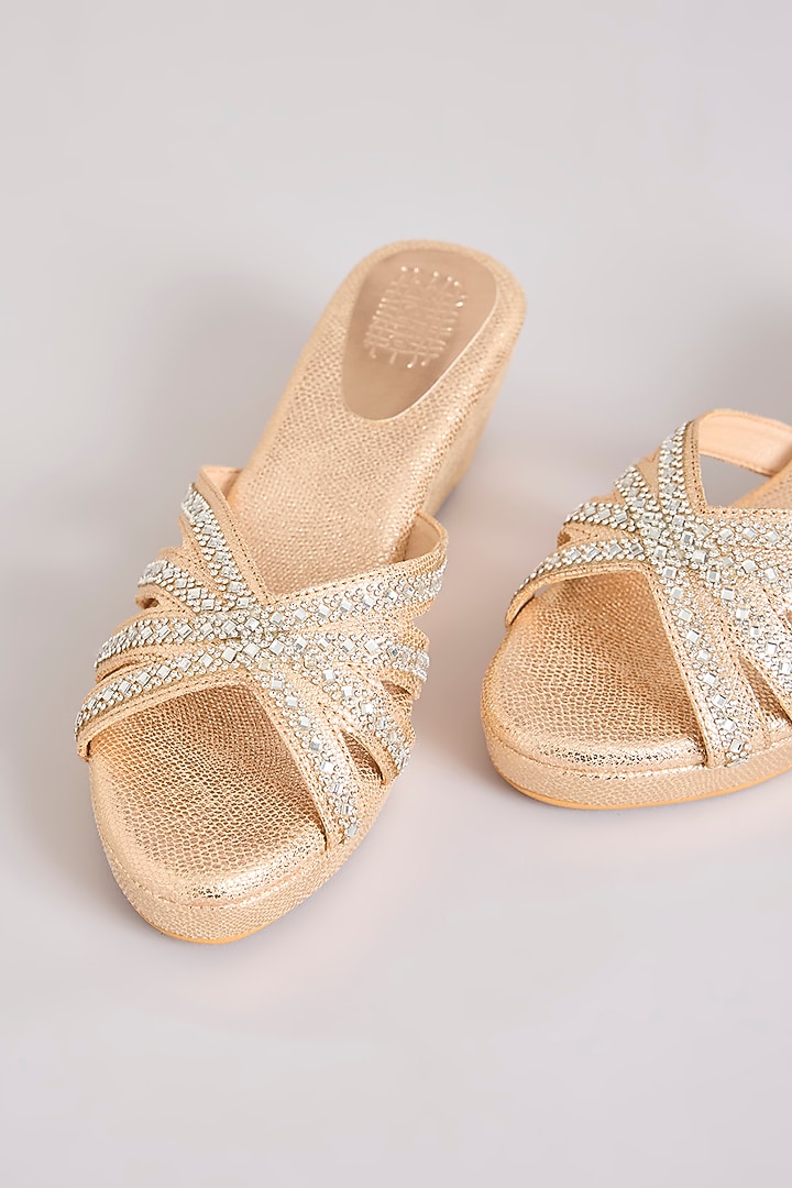 Rose Gold Faux Leather Heels by Stoffa Bride at Pernia's Pop Up Shop