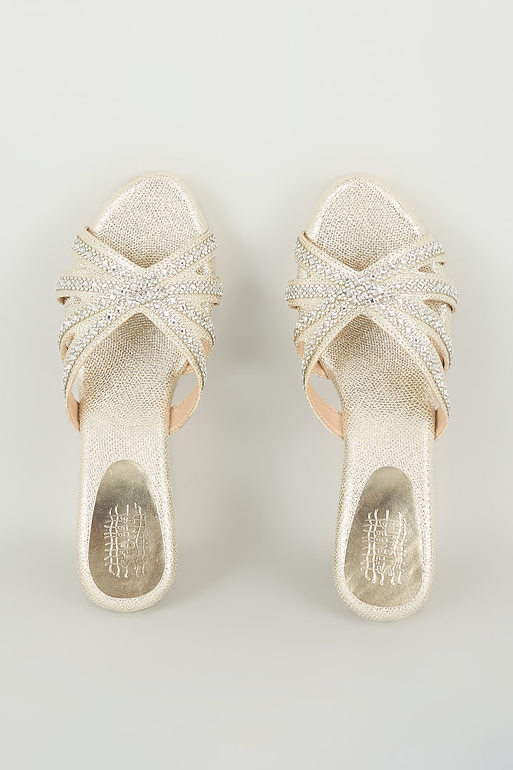 Light Gold Faux Leather Heels by Stoffa Bride at Pernia's Pop Up Shop