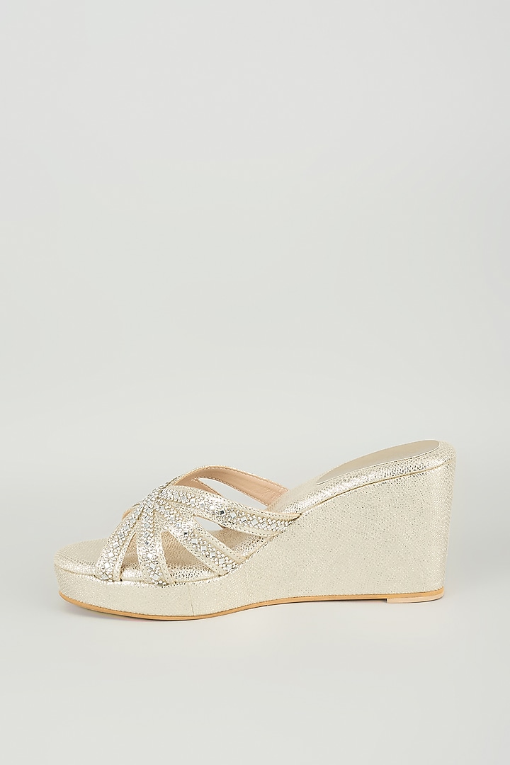 Light Gold Faux Leather Heels by Stoffa Bride at Pernia's Pop Up Shop