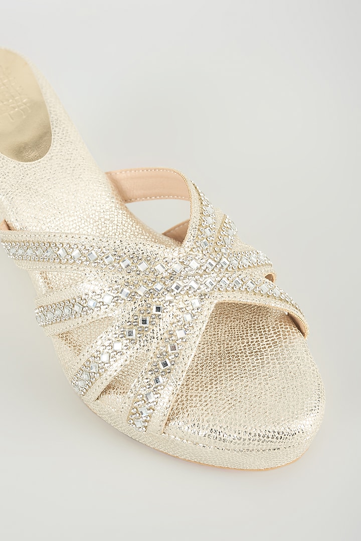 Light Gold Faux Leather Heels by Stoffa Bride at Pernia's Pop Up Shop