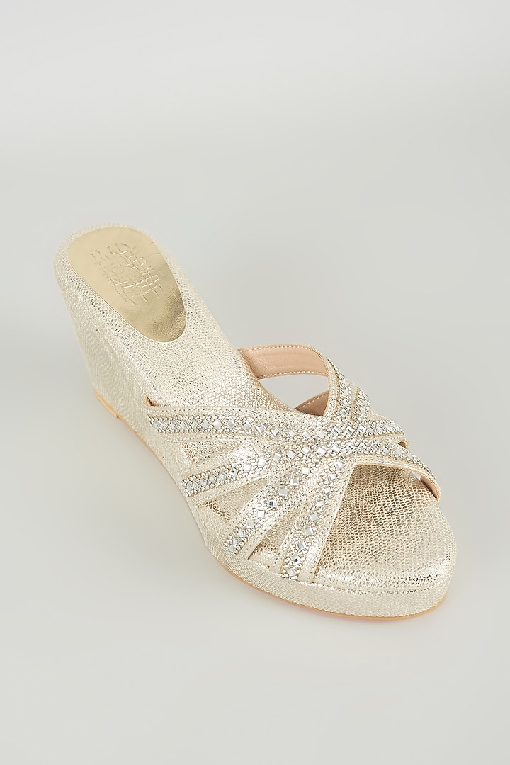 Light Gold Faux Leather Heels by Stoffa Bride at Pernia's Pop Up Shop