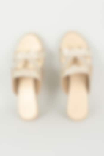 Champagne Faux Leather Heels by Stoffa Bride at Pernia's Pop Up Shop