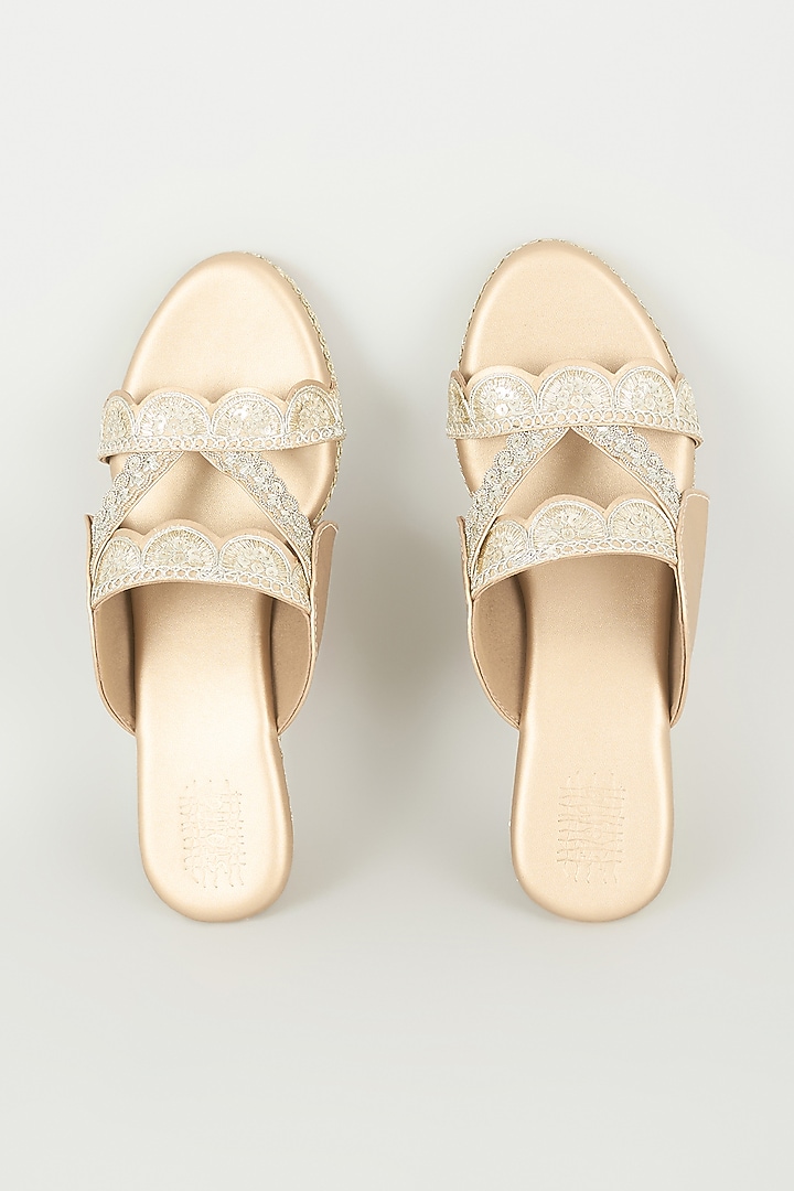 Champagne Faux Leather Heels by Stoffa Bride at Pernia's Pop Up Shop