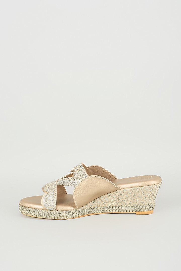 Champagne Faux Leather Heels by Stoffa Bride at Pernia's Pop Up Shop