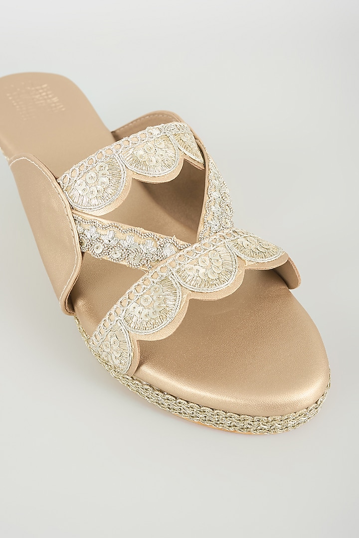 Champagne Faux Leather Heels by Stoffa Bride at Pernia's Pop Up Shop