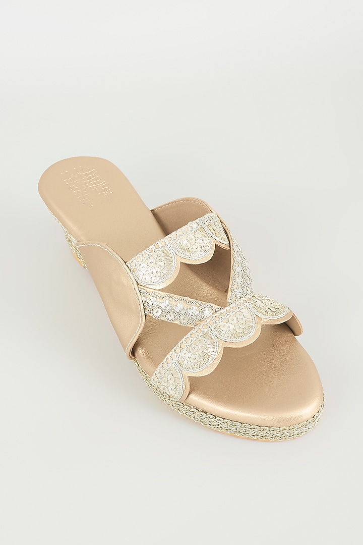 Champagne Faux Leather Heels by Stoffa Bride at Pernia's Pop Up Shop