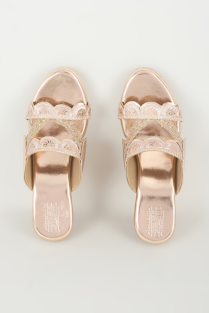 Rose Gold Faux Leather Heels by Stoffa Bride at Pernia's Pop Up Shop