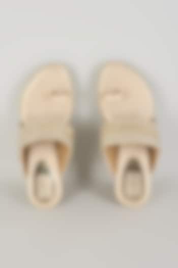 Champagne Faux Leather Kolhapuri Block Heels by stoffa bride at Pernia's Pop Up Shop