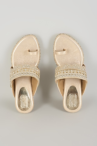 Champagne Faux Leather Kolhapuri Block Heels by stoffa bride
