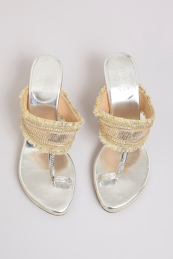 Silver Faux Leather Heels by Stoffa Bride at Pernia's Pop Up Shop