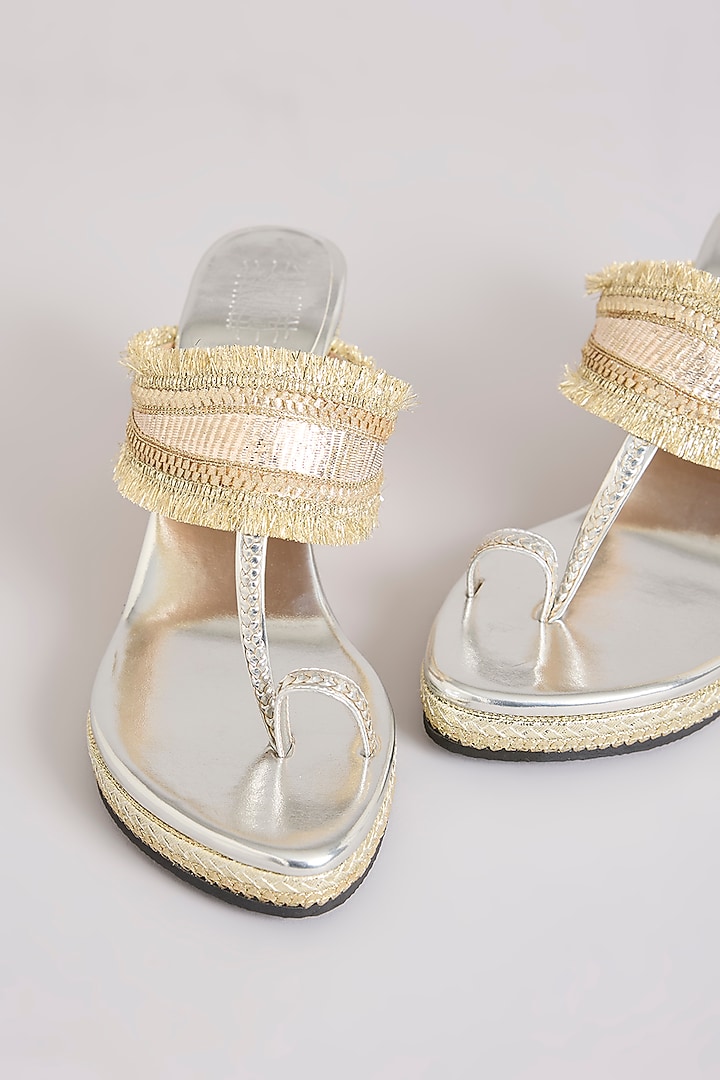 Silver Faux Leather Heels by Stoffa Bride at Pernia's Pop Up Shop