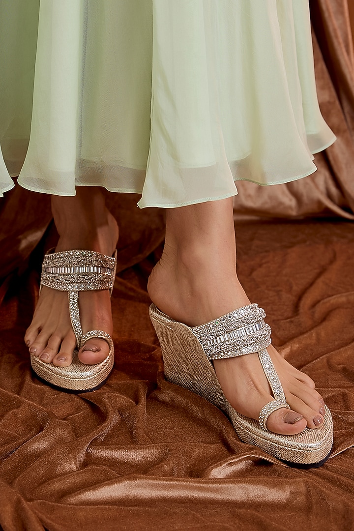 Light Gold Faux Leather Heels by stoffa bride at Pernia's Pop Up Shop