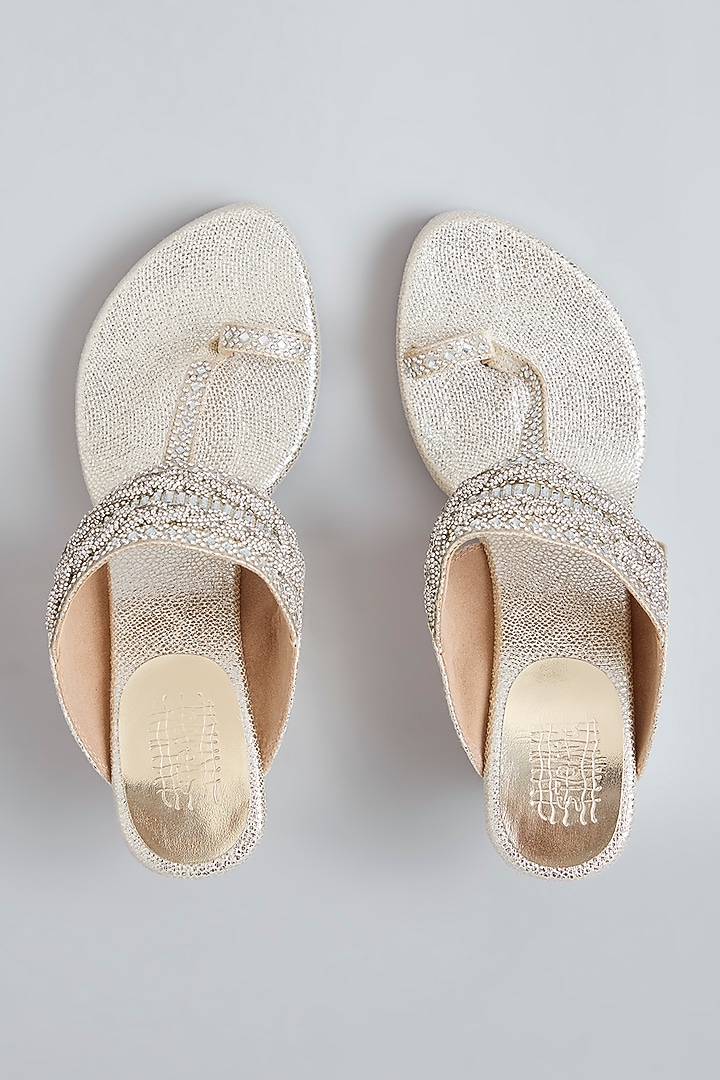 Light Gold Faux Leather Heels by stoffa bride at Pernia's Pop Up Shop