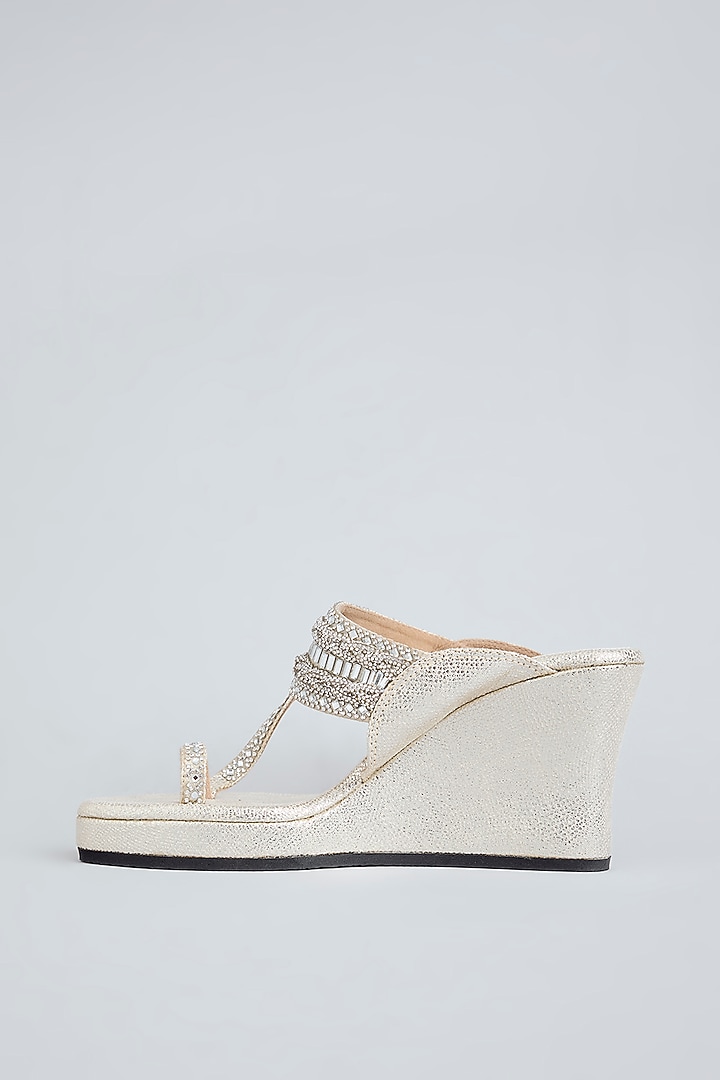 Light Gold Faux Leather Heels by stoffa bride at Pernia's Pop Up Shop