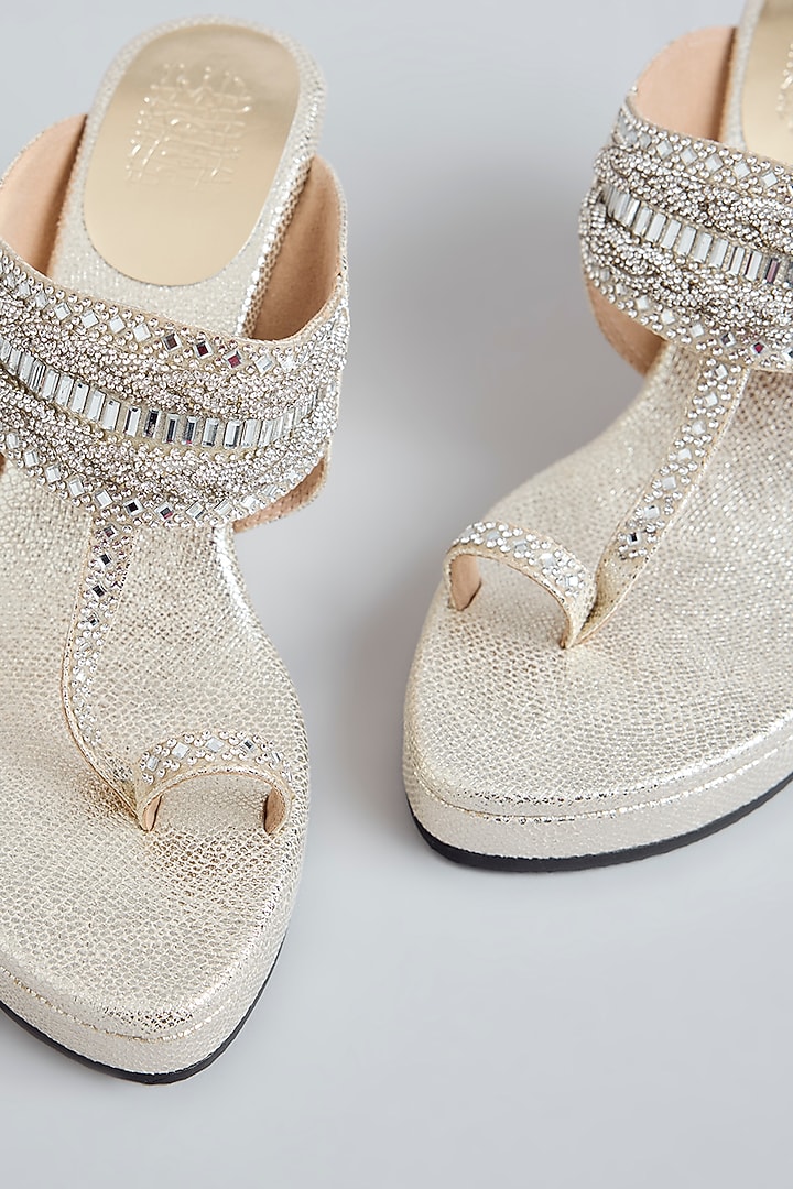 Light Gold Faux Leather Heels by stoffa bride at Pernia's Pop Up Shop