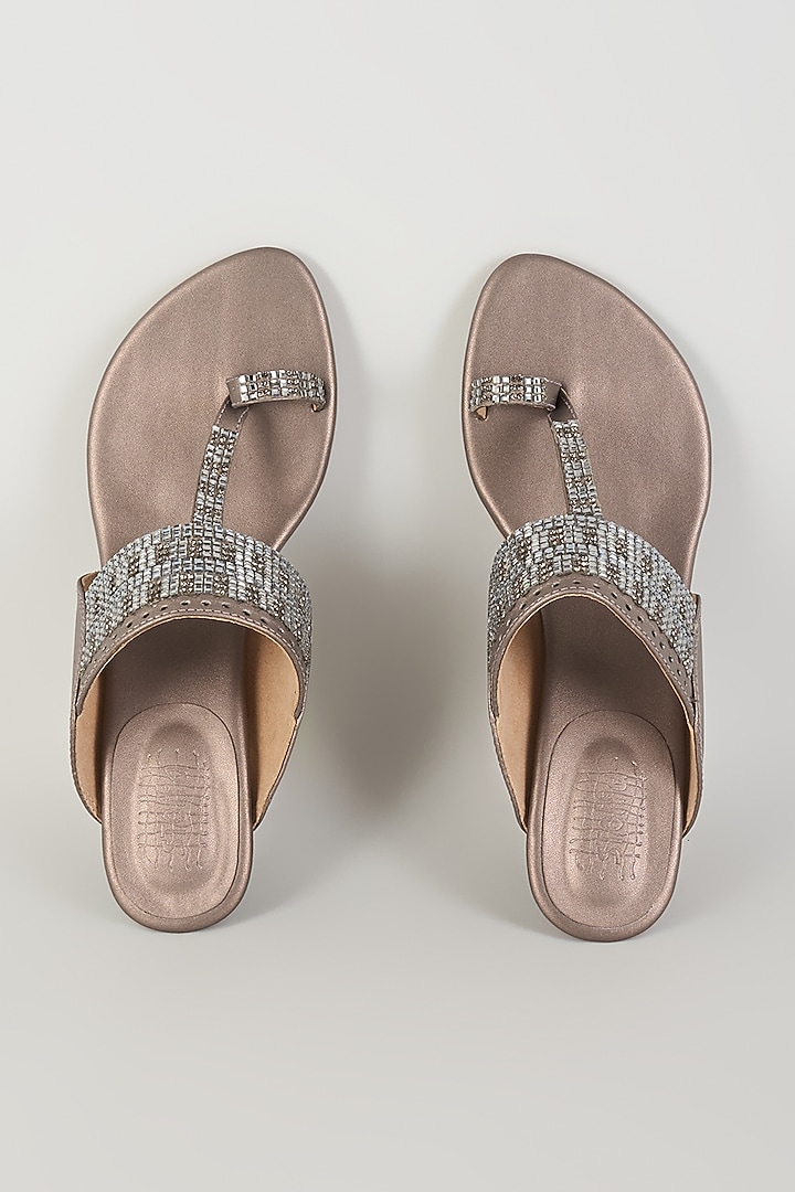 Slate Grey Faux Leather Kolhapuri Heels by stoffa bride at Pernia's Pop Up Shop