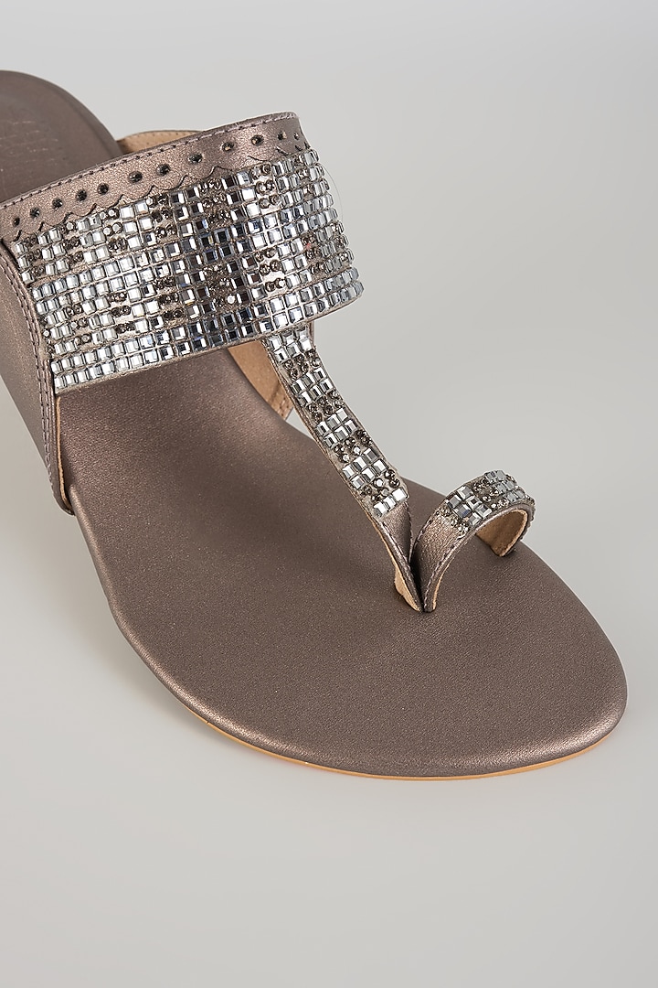 Slate Grey Faux Leather Kolhapuri Heels by stoffa bride at Pernia's Pop Up Shop