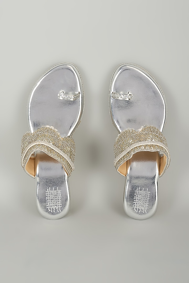 Silver Faux Leather Heels by Stoffa Bride at Pernia's Pop Up Shop