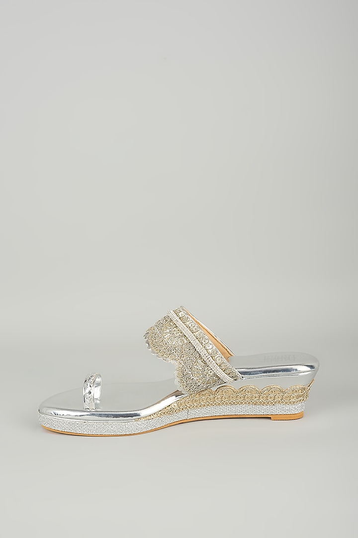 Silver Faux Leather Heels by Stoffa Bride at Pernia's Pop Up Shop