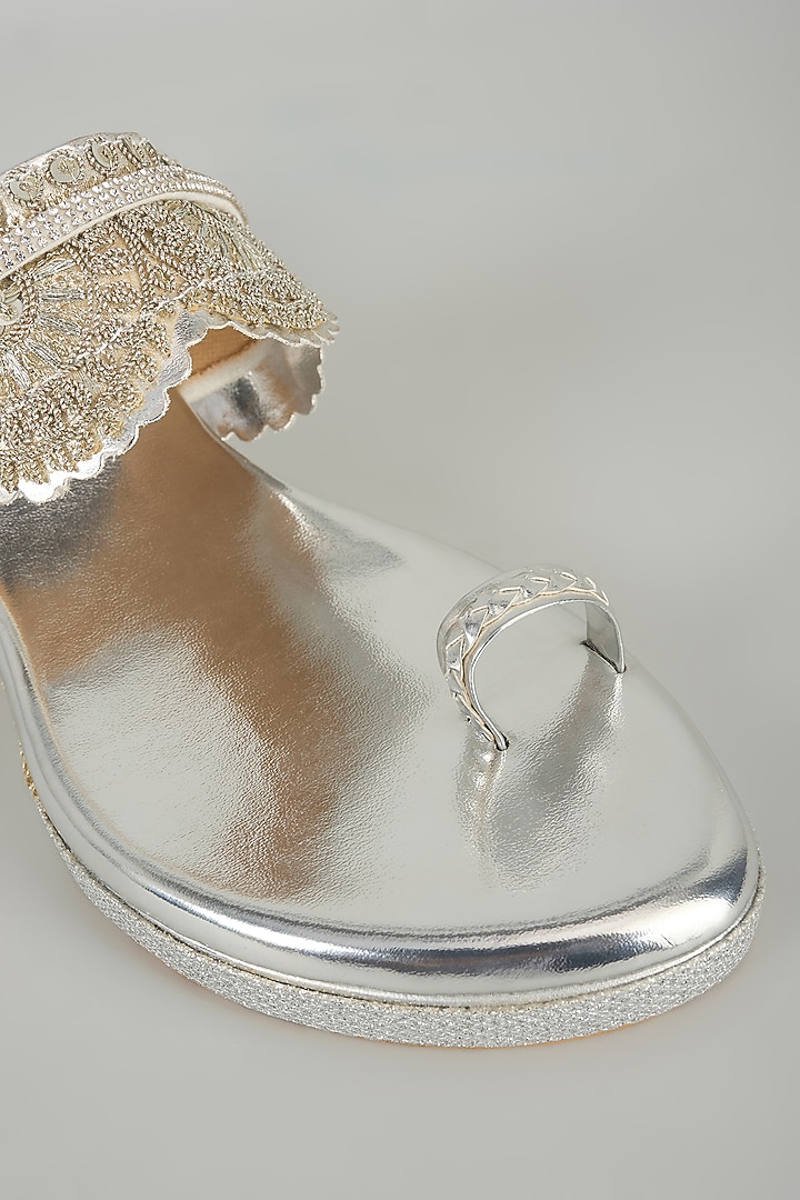 Silver Faux Leather Heels by Stoffa Bride at Pernia's Pop Up Shop