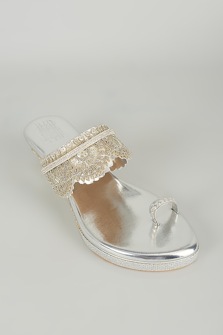 Silver Faux Leather Heels by Stoffa Bride at Pernia's Pop Up Shop