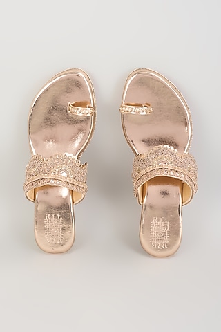 Rose Gold Faux Leather Kolhapuri Wedges by stoffa bride