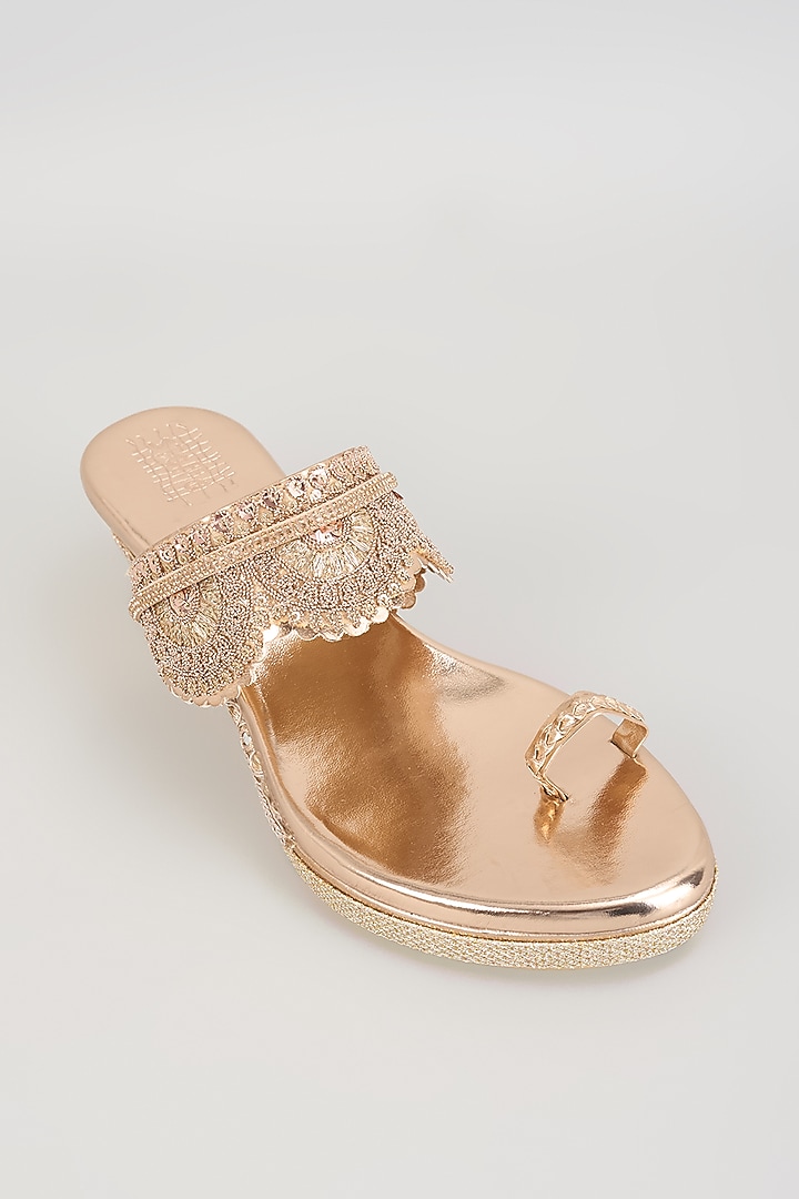 Rose Gold Faux Leather Kolhapuri Wedges by stoffa bride at Pernia's Pop Up Shop