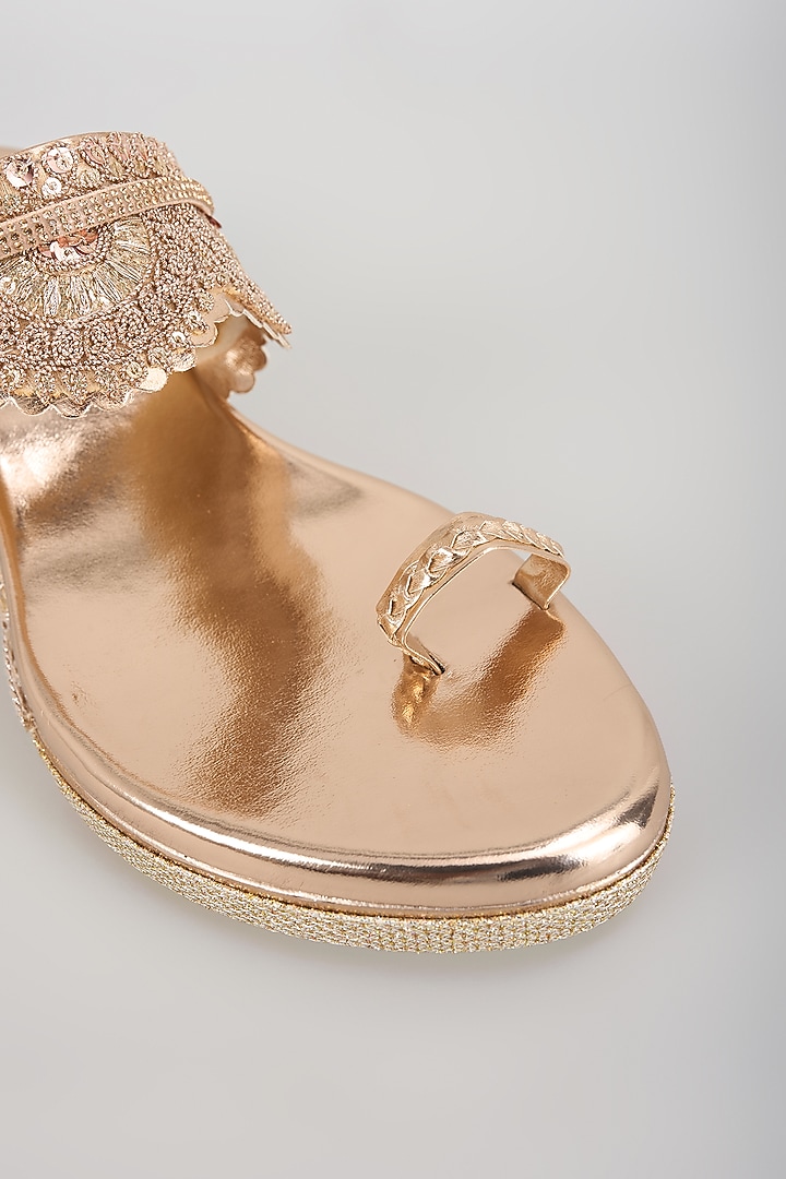 Rose Gold Faux Leather Kolhapuri Wedges by stoffa bride at Pernia's Pop Up Shop