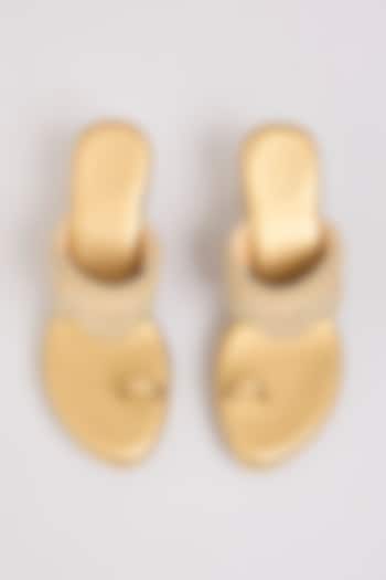 Antique Gold Faux Leather Heels by Stoffa Bride at Pernia's Pop Up Shop