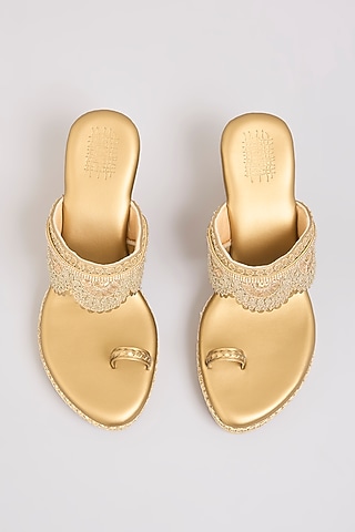 Antique Gold Faux Leather Heels by Stoffa Bride