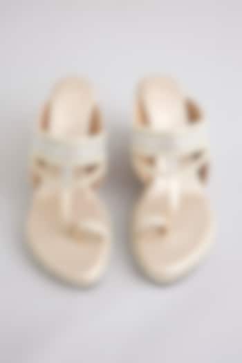 Pearl White Faux Leather Kolhapuri Heels by Stoffa Bride at Pernia's Pop Up Shop