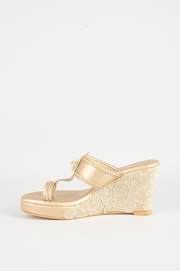 Champagne Faux Leather Wedges by stoffa bride at Pernia's Pop Up Shop
