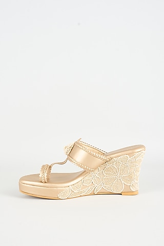 Champagne Faux Leather Wedges by stoffa bride