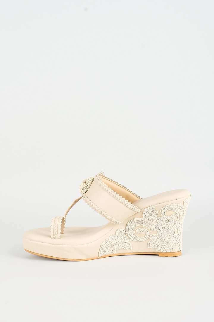 Taupe Faux Leather Wedges by stoffa bride at Pernia's Pop Up Shop