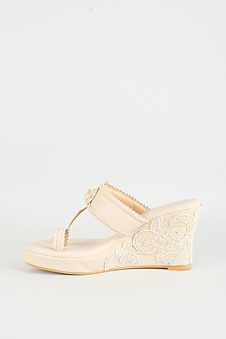 Taupe Faux Leather Wedges by stoffa bride