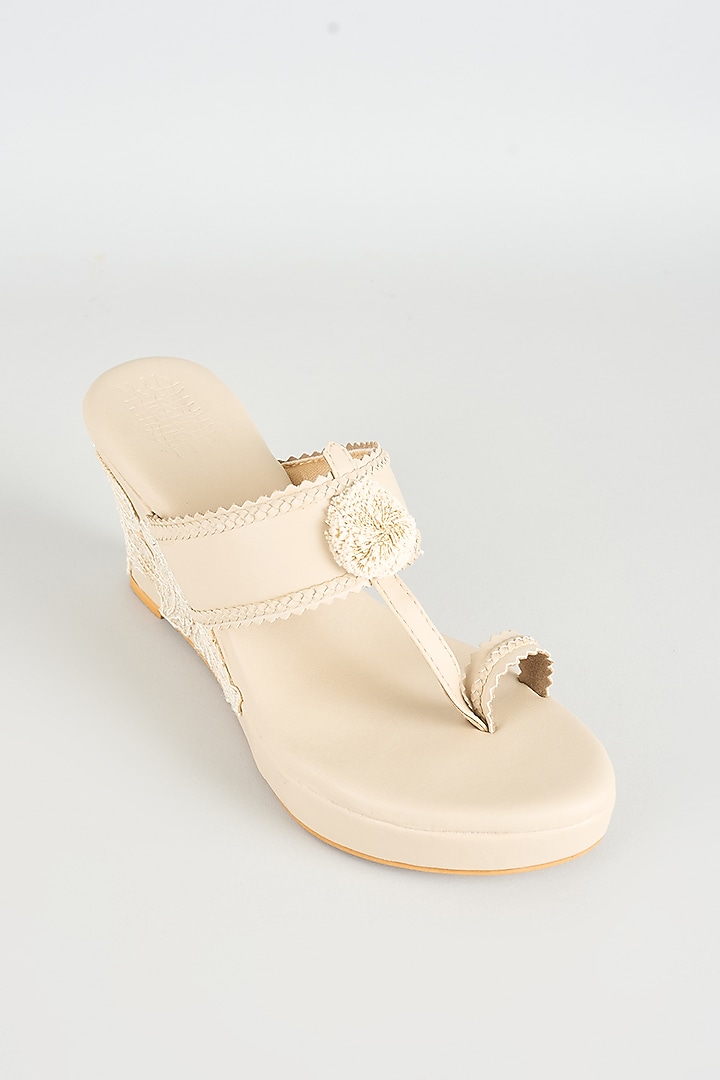 Taupe Faux Leather Wedges by stoffa bride at Pernia's Pop Up Shop