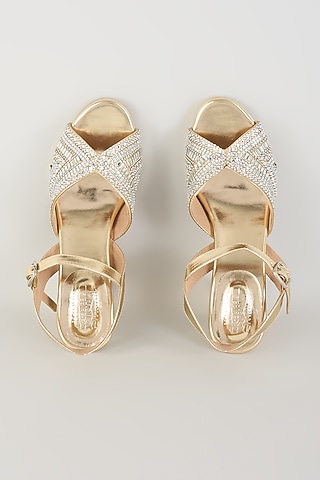 Light Gold Faux Leather Block Heels by stoffa bride
