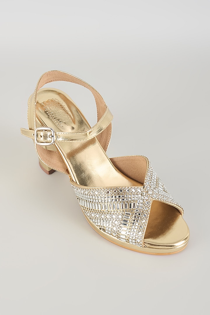 Light Gold Faux Leather Block Heels by stoffa bride at Pernia's Pop Up Shop