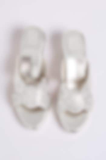 Silver Faux Leather & Suede Heels by stoffa bride at Pernia's Pop Up Shop