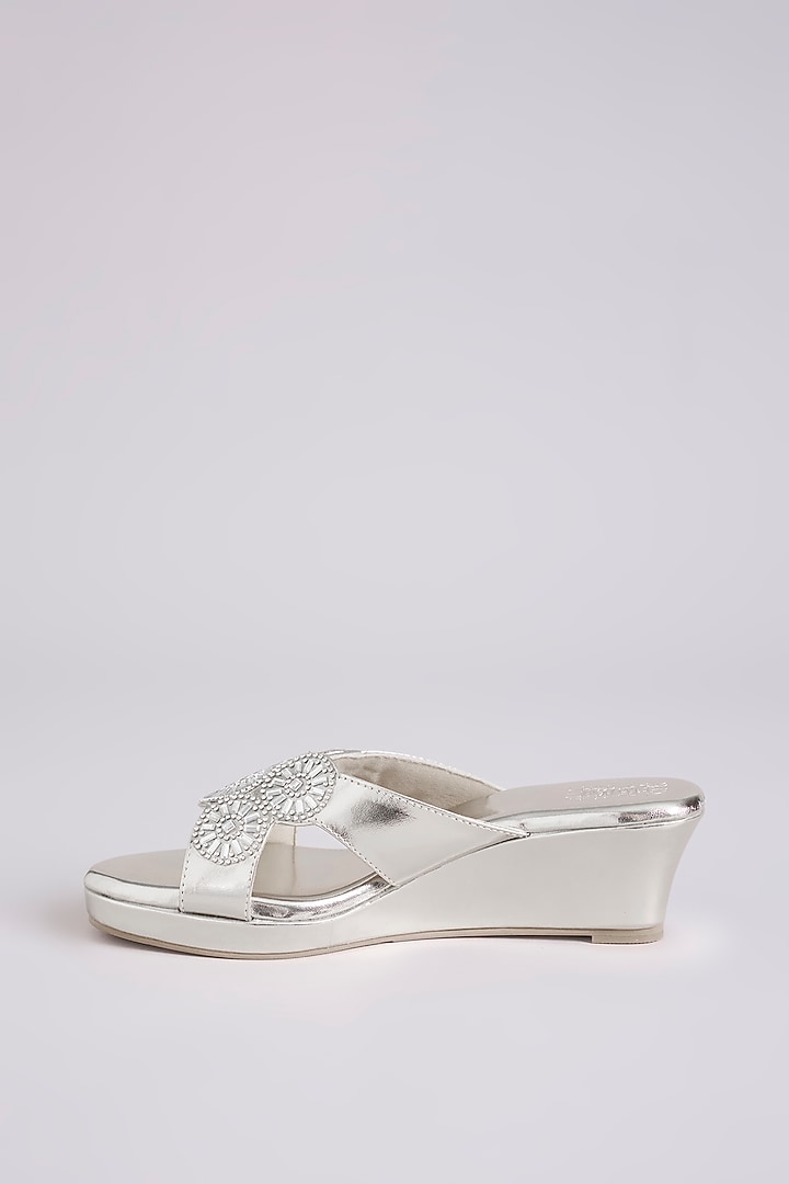 Silver Faux Leather & Suede Heels by stoffa bride at Pernia's Pop Up Shop