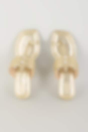 Gold Faux Leather Kolhapuri Block Heels by stoffa bride at Pernia's Pop Up Shop