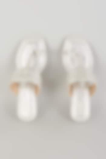 Silver Faux Leather Kolhapuri Block Heels by stoffa bride at Pernia's Pop Up Shop