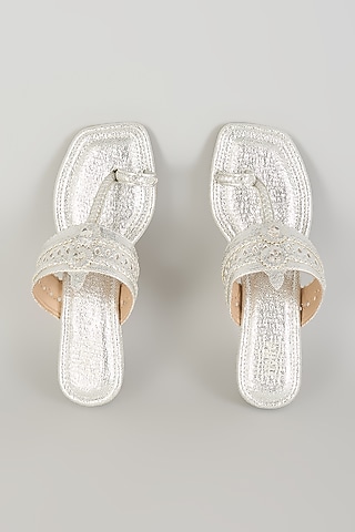 Silver Faux Leather Kolhapuri Block Heels by stoffa bride
