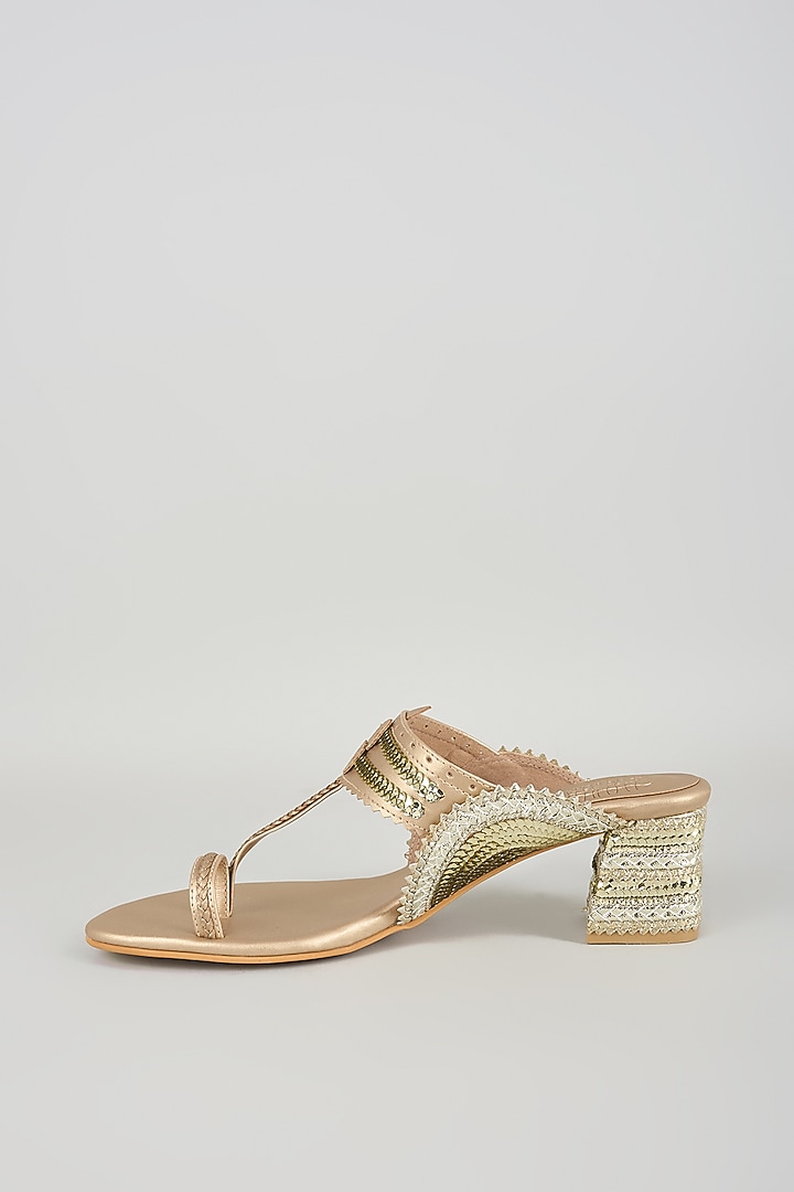 Champagne Faux Leather Heels by Stoffa Bride at Pernia's Pop Up Shop