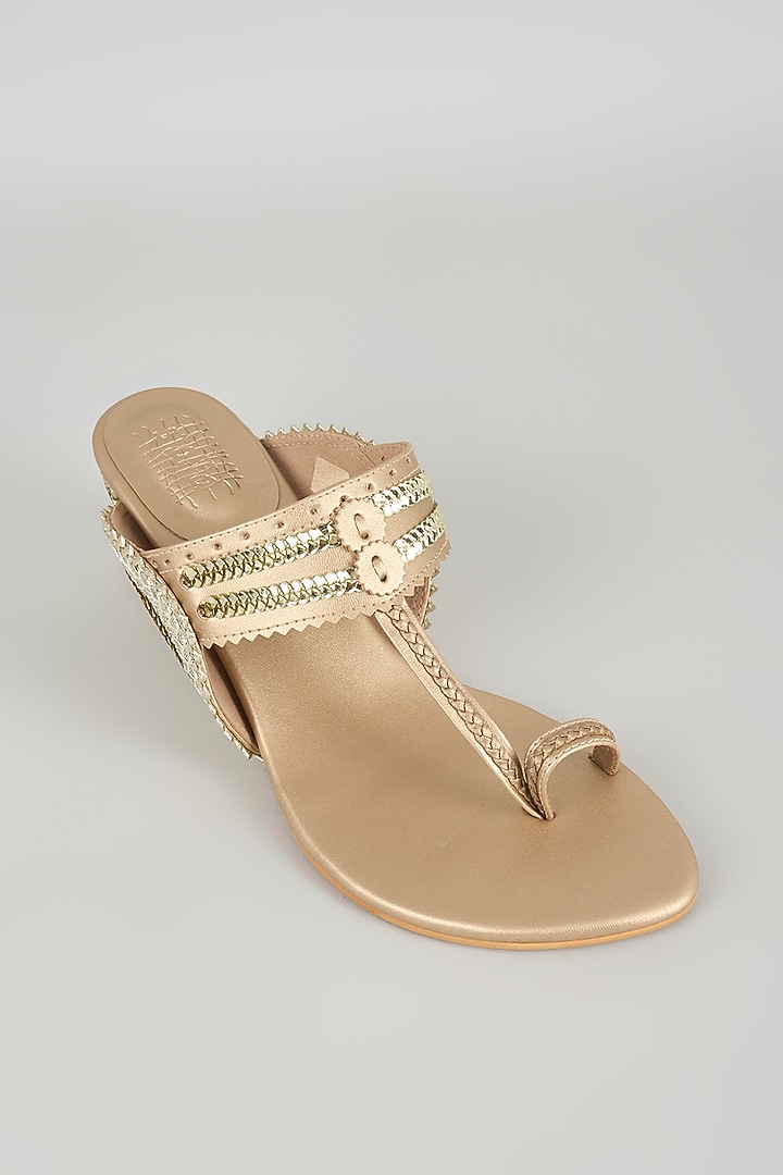 Champagne Faux Leather Heels by Stoffa Bride at Pernia's Pop Up Shop