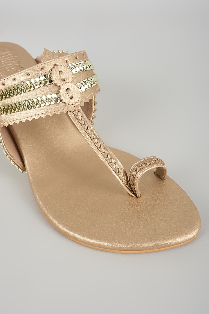 Champagne Faux Leather Heels by Stoffa Bride at Pernia's Pop Up Shop