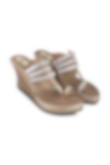 Champagne Faux Leather Crystal Embroidered Wedges by Stoffa Bride at Pernia's Pop Up Shop