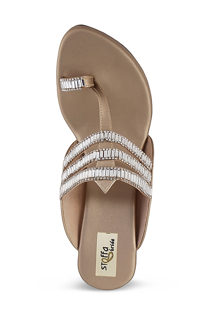 Champagne Faux Leather Crystal Embroidered Wedges by Stoffa Bride at Pernia's Pop Up Shop