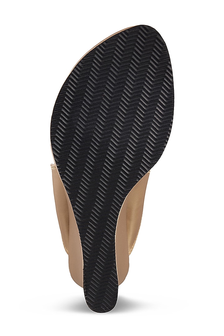 Champagne Faux Leather Crystal Embroidered Wedges by Stoffa Bride at Pernia's Pop Up Shop